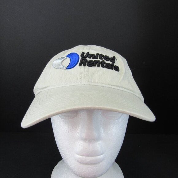United Rentals Embroidered Logo Men's Beige Adjustable Strap Back Cap Hat - Picture 2 of 8